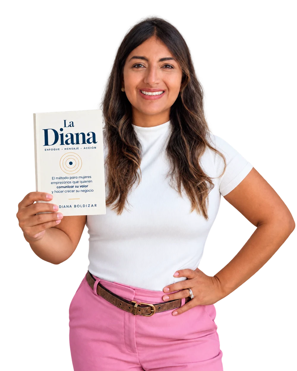 Diana Boldizar sostiene su libro La Diana